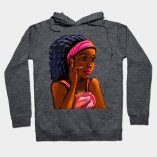 Afro queen in pink headband ii- Mahagony brown skin girl with thick glorious afro dreadlocks in her hair Hoodie